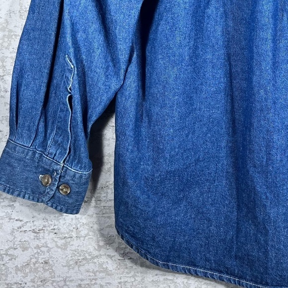 America First DOCKERS Denim Button Up Shirt W/USA Patch Size Medium - Picture 7 of 12